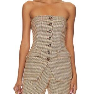 NWT Favorite Daughter The Phoebe Bustier in Toffee Houndstooth, size 10